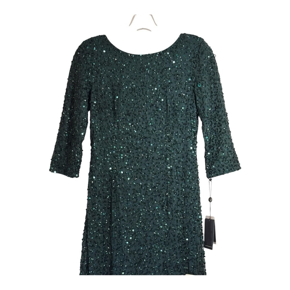 Adriana Papell 3/4 Sleeve Beaded Mermaid Gown in Dusty Emerald NWT - Picture 4 of 10